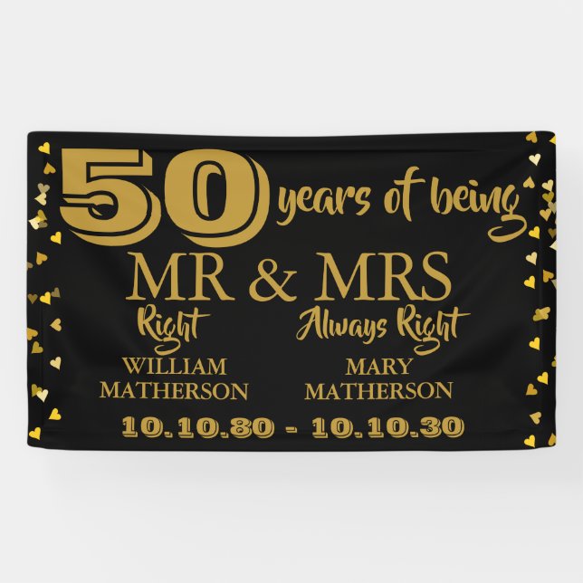 Mr Right Fun Golden 50. Hochzeitstag Banner (Horizontal)