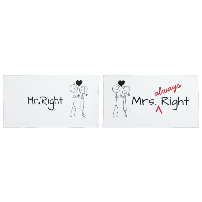 Mr.Right Mrs..Always right Minimal Line Art Couple Kissenbezug (Vorderseite-Set)