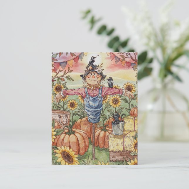 "Mr. Scarecrow" - Niedliche Halloween-Illustration Postkarte (Stehend Vorderseite)