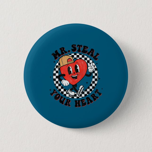 Mr Steal Your Heart For Boys Toddlers Valentine's  Button (Vorderseite)