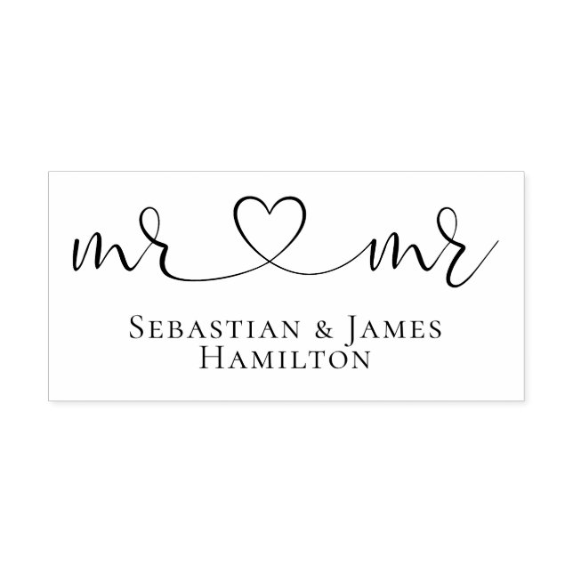 Mr. und Mr. Elegant Scroll Herztext Gay Wedding Gummistempel (Prägung)