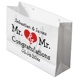 Mr. und Mr. Red Heart Wedding Personalisiert Große Geschenktüte