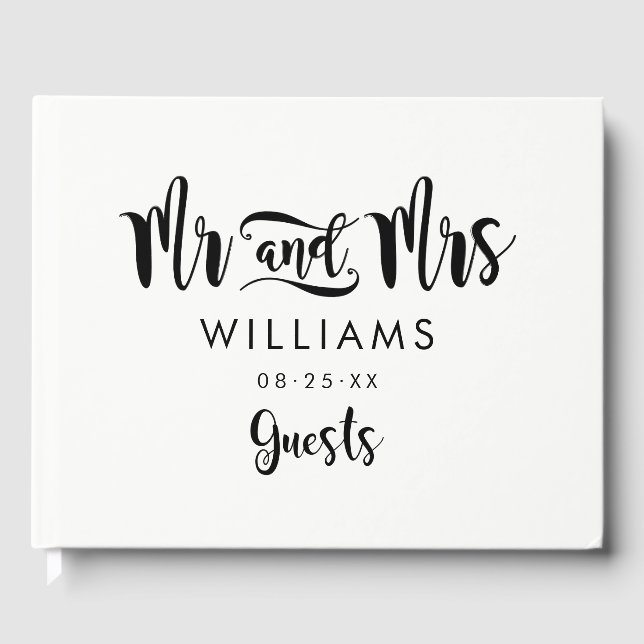 Mr. und Mrs. Black Handwriting Script Wedding Gästebuch (Vorderseite)