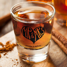 Mr. und Mrs. Black Heart Shape Wedding Schnapsglas