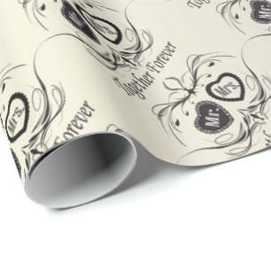 Mr. und Mrs. Black Print on White Hochzeit Geschenkpapier