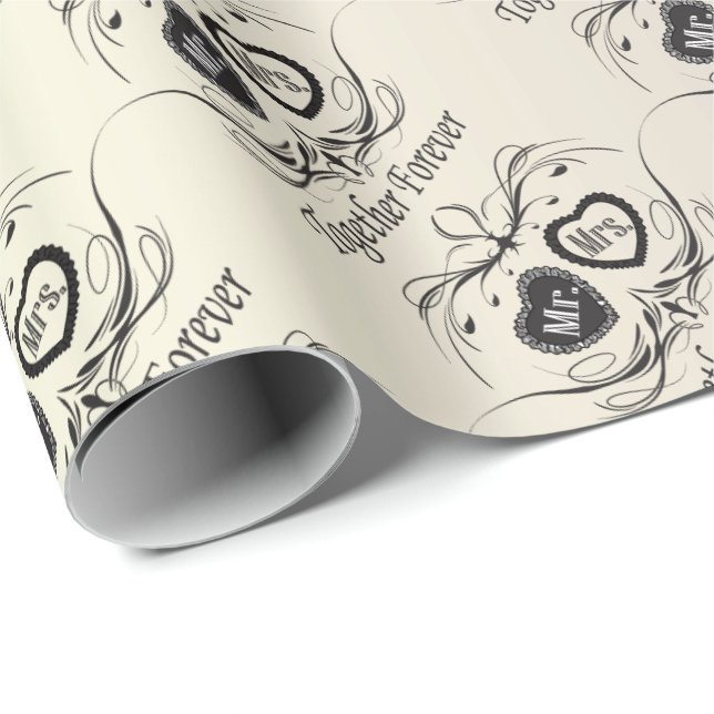 Mr. und Mrs. Black Print on White| Hochzeit Geschenkpapier (Rolleneckpunkt)