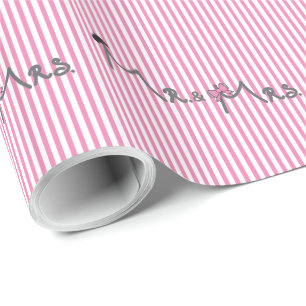 MR und MRS Bräutigam/Braut rosa gestreift modern Geschenkpapier