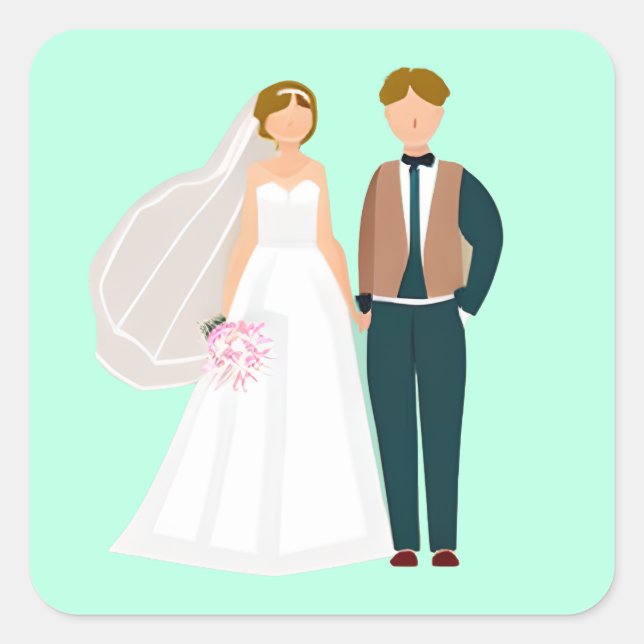 Mr. und Mrs. Bride and Groom Aquamarin Quadratischer Aufkleber (Vorderseite)