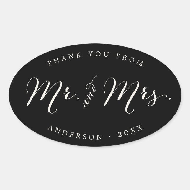 Mr. und Mrs. Calligraphy Script Wedding Stickers (Vorderseite)