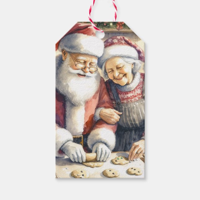 Mr. und Mrs. Claus Baking Cookies Custom Christmas Geschenkanhänger (Vorderseite)