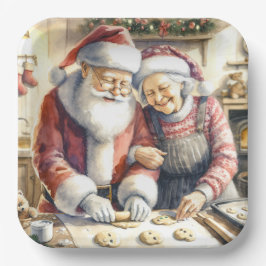 Mr. und Mrs. Claus Baking Cookies Custom Christmas Pappteller