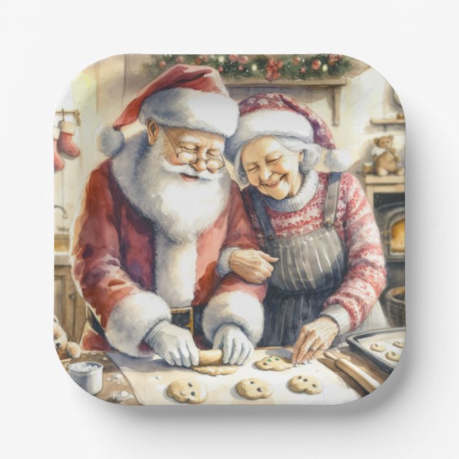 Mr. und Mrs. Claus Baking Cookies Custom Christmas Pappteller (Vorderseite)