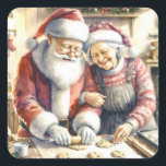 Mr. und Mrs. Claus Baking Cookies Custom Christmas Quadratischer Aufkleber<br><div class="desc">Niedliche Aquarellkunst,  die Mr. und Mrs. Claus zeigt,  wie sie zu Weihnachten Kekse zusammen backen. Ferienaufkleber.</div>