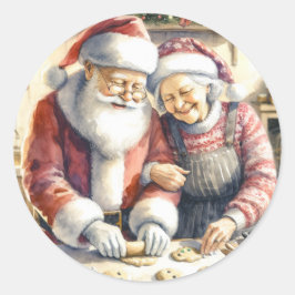 Mr. und Mrs. Claus Baking Cookies Custom Christmas Runder Aufkleber
