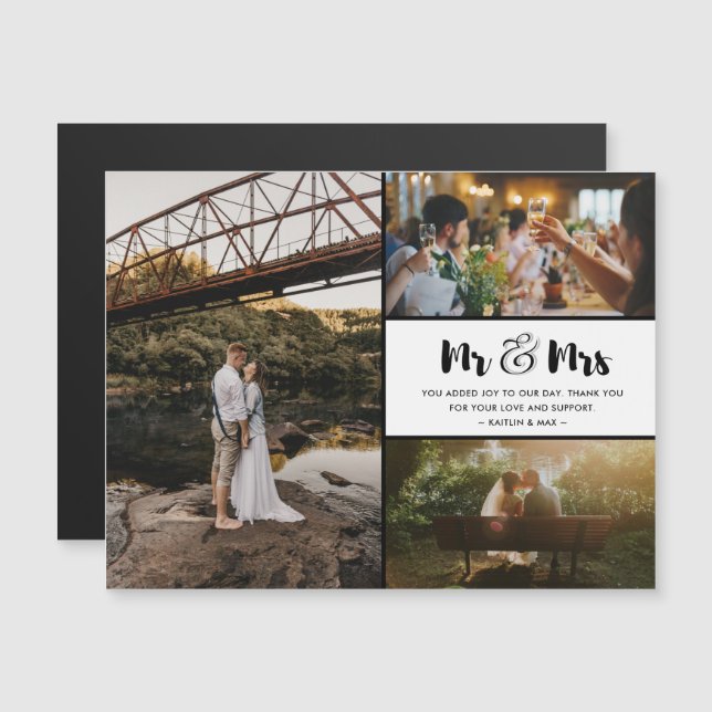Mr. und Mrs. Dankeschön Foto Collage Wedding Magnetkarte (Vorne/Hinten)