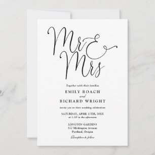 Mr. und Mrs. Elegant Script Black and White Weddin Einladung