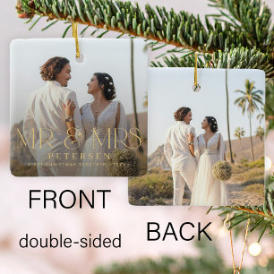 Mr und Mrs Erstes Weihnachten personalisiert 2 Fot Keramikornament