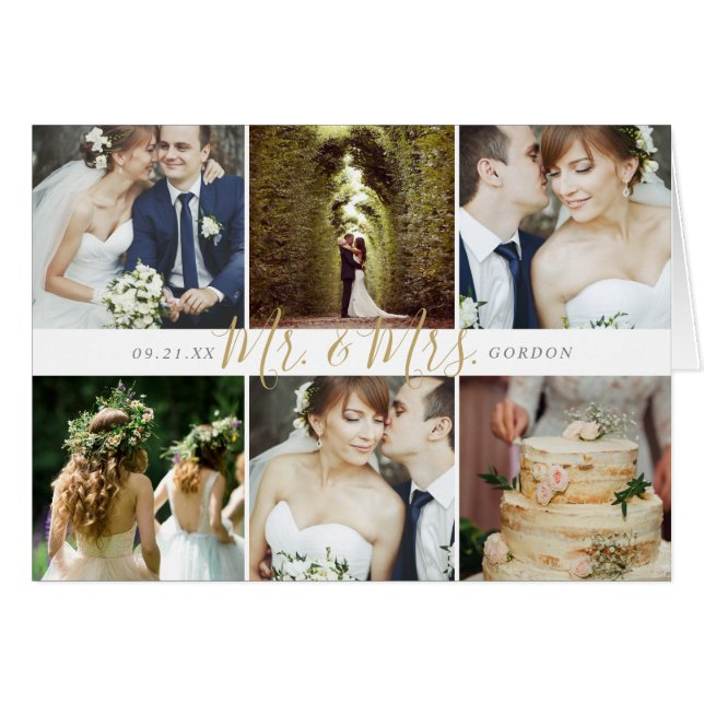Mr. und Mrs. Foto Collage Wedding Dankeschön Karte (Vorderseite (Horizontal))