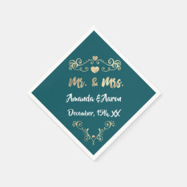 Mr. und Mrs. Heart aquamarin Aqua White Champaigne Serviette