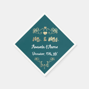 Mr. und Mrs. Heart aquamarin Aqua White Champaigne Serviette