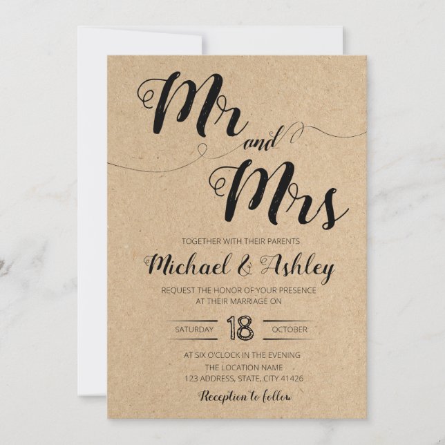 Mr. und mrs Hochzeitenthema Einladung (Vorderseite)