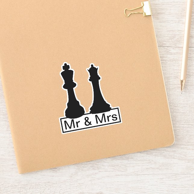Mr. und Mrs. King und Queen Schach Pieces Hochzeit Aufkleber (Notizbuch)