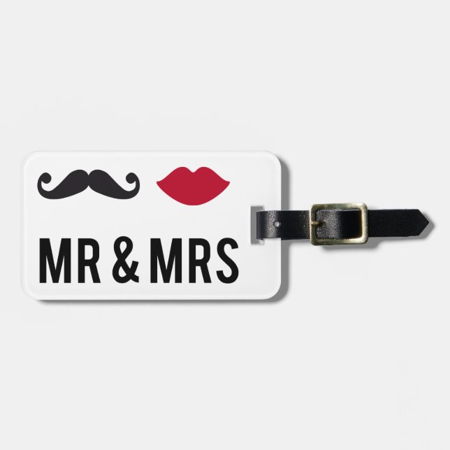 mr. und mrs. mit Schnurrbart und roten Lippen Gepäckanhänger (Vorderseite horizontal)