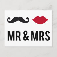 mr. und mrs. mit Schnurrbart und roten Lippen