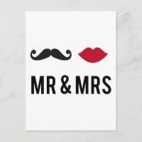 mr. und mrs. mit Schnurrbart und roten Lippen