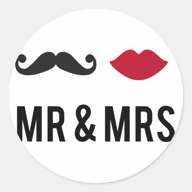 mr. und mrs. mit Schnurrbart und roten Lippen Runder Aufkleber (Vorderseite)