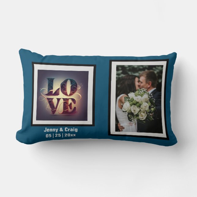 Mr. und Mrs Monogram Wedding Foto Throw Pillow Lendenkissen (Vorderseite)