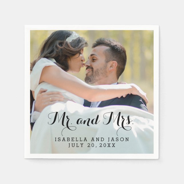 Mr. und Mrs. Personalisiert Wedding Foto Paper Nap Serviette (Vorderseite)