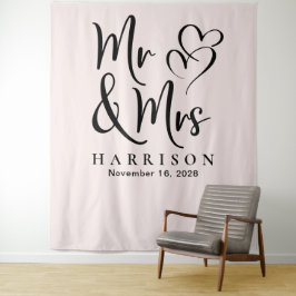 Mr. und Mrs. Pink Wedding Foto Hintergrund Wandteppich
