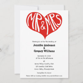 Mr. und Mrs. Red and White Heart Shape Wedding Einladung