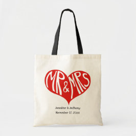Mr. und Mrs. Red Heart Shape Wedding Tragetasche