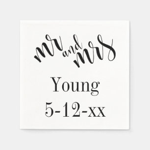 "Mr und Mrs" Schwarz auf Weiß-Typografie-Hochzeit Serviette