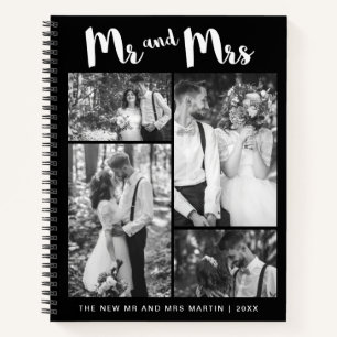 Mr. und Mrs. Script Foto Collage Schwarz und Weiß Notizbuch