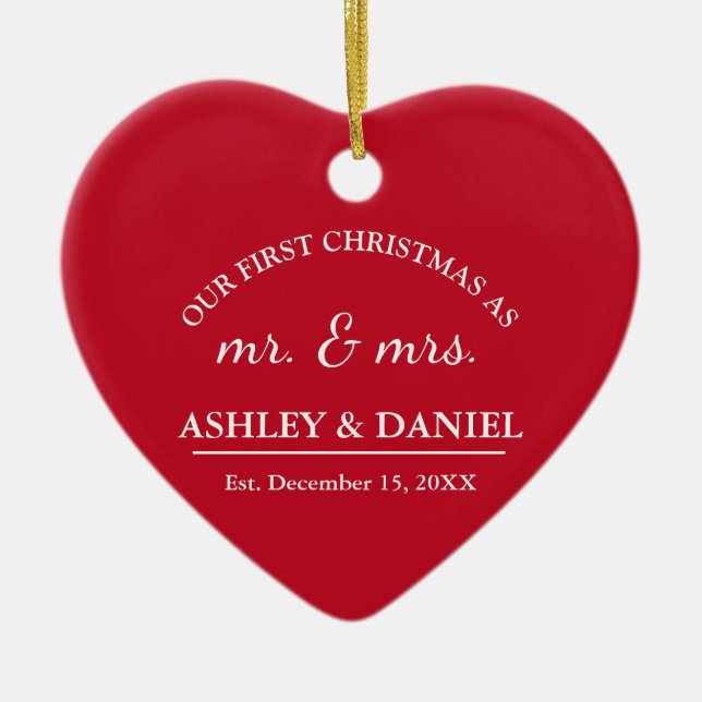 Mr. und Mrs. Unser erstes Weihnachtsferien-Foto Keramik Ornament (Vorne)