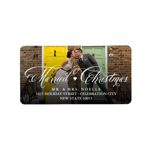 Mr. und Mrs. Verheiratet First Christmas Foto Wedd Adressaufkleber (Vorne)