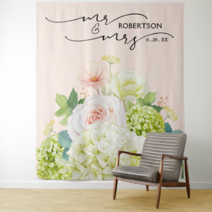 Mr. und Mrs. Wedding Backdrop Floral Pink Banner Wandteppich