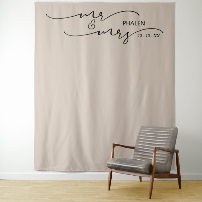 Mr. und Mrs. Wedding Foto Beige Banner Wandteppich (Beispiel)
