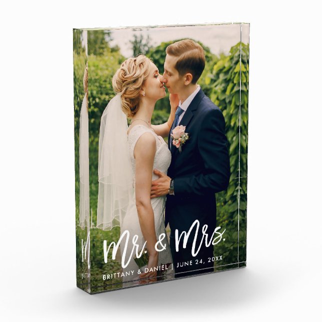 Mr. und Mrs. Wedding Modern Brush Script Fotoblock (Links)