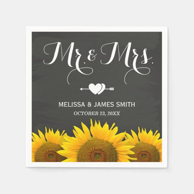 Mr. und Mrs Wedding Sunflowers Chalkboard Elegant Serviette (Vorderseite)