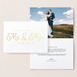 Mr. und Mrs. Wedding Vielen Dank Foto Folienkarte