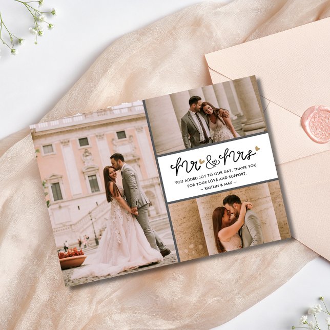 Mr. Wedding Foto Collage Danke Karte (Mr Mrs Wedding Photo Collage Thank You Card)