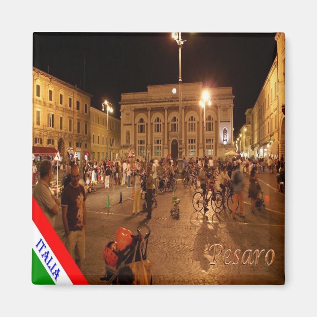 MRC008 PESARO By Night, Italien, Kühlschrank Magnet (Vorne)
