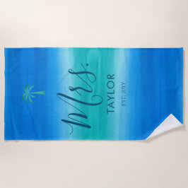 Mrs Beach Ombre Ocean Blue Green Wedding Geschenk Strandtuch