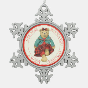 MRS. BEAR Ornement flocon de neige en étain + Text