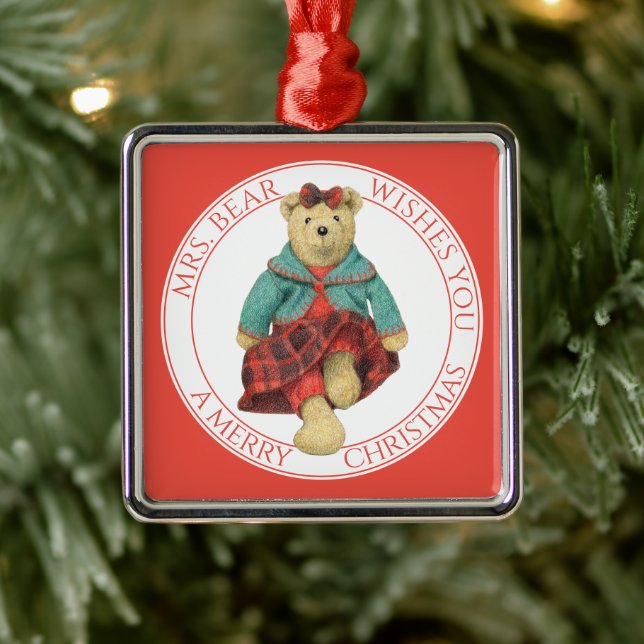 MRS. BEAR Premium Square Ornament + Text (Baum)