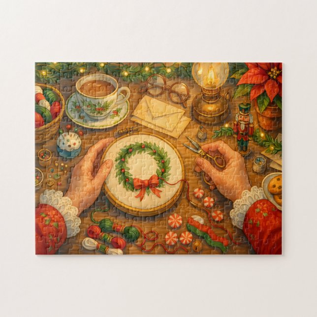 Mrs. Claus Christmas Craft Holiday Sewing Scene (Horizontal)